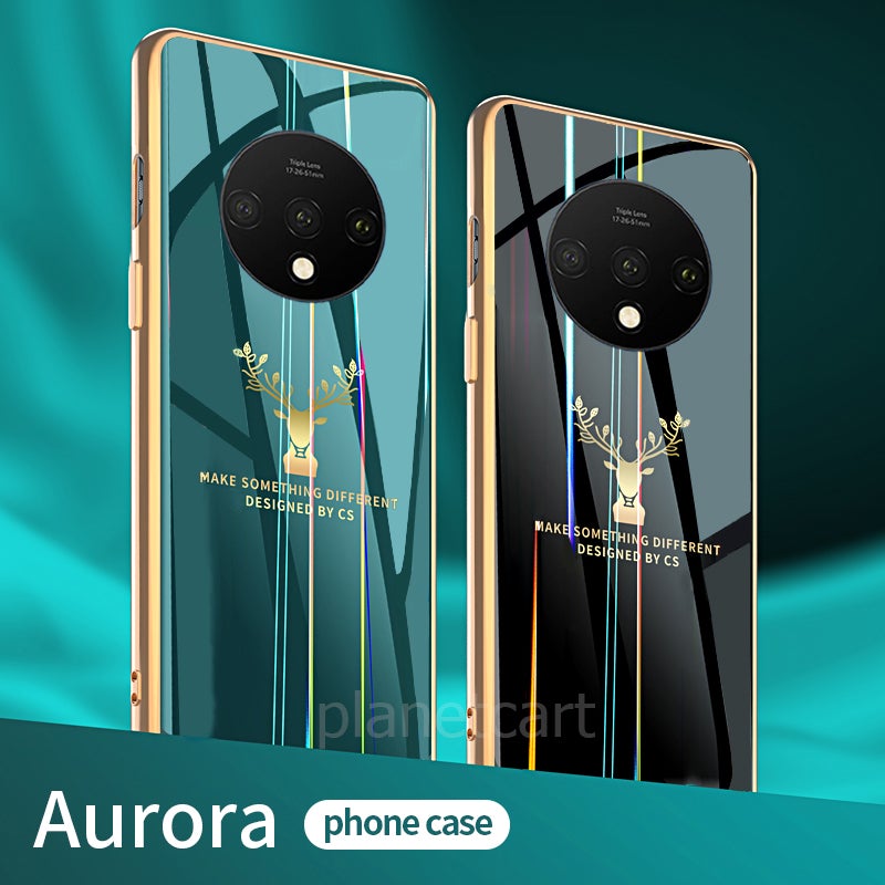 Gradient Electroplated Deer Glass Back Case For Oneplus 7T - planetcartonline