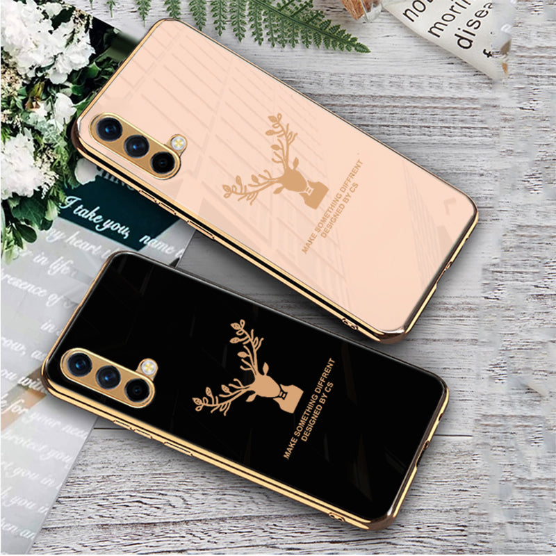 Luxury Golden Edges Deer Glass Back Case For Oneplus Nord CE - Premium Cases