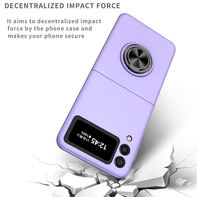 Premium Luxury Matte Hard Ring Holder Stand Case for Samsung Galaxy Z Flip 3