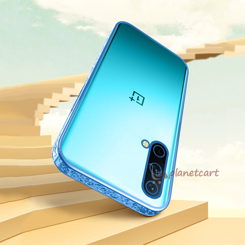 Premium Luxury 3D Flower Carved Plating Electroplated Side Frame Transparent Back Case Cover for OnePlus Nord CE