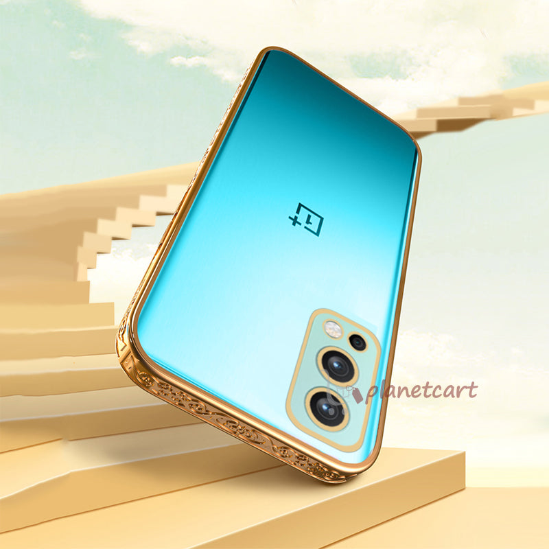 Premium Luxury 3D Flower Carved Plating Electroplated Side Frame Transparent Back Case Cover for OnePlus Nord 2 5G