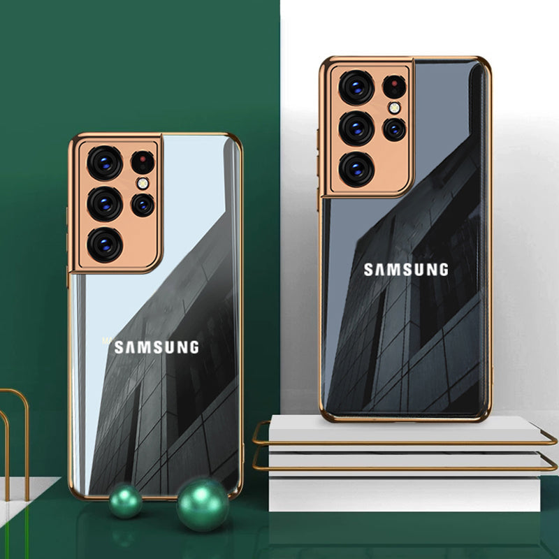 Premium Glossy Gold Edge Glass Back Case For Samsung Galaxy S21 Ultra
