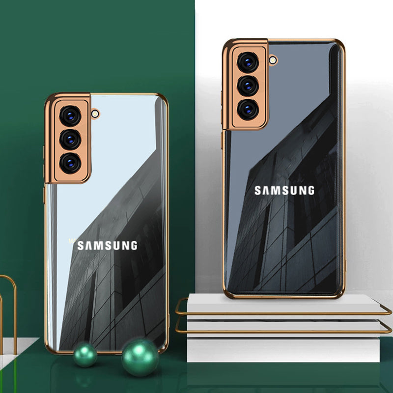 Premium Glossy Gold Edge Glass Back Case For Samsung Galaxy S22 Plus
