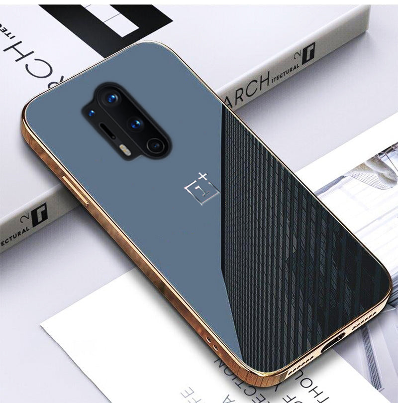 Premium Glossy Gold Edge Glass Back Case For Oneplus 8 Pro - Premium Cases