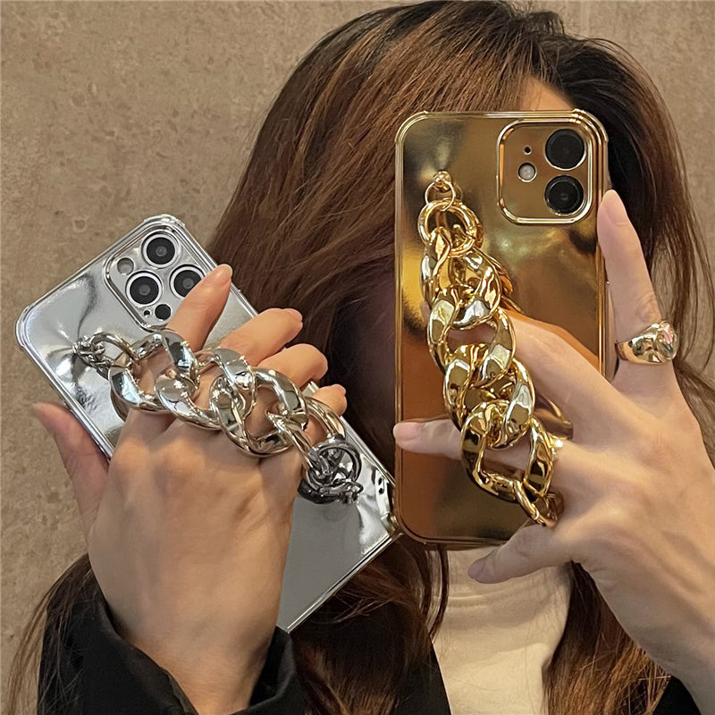 Luxury Electroplated Silicone Wrist Chain Back Case For iPhone 11