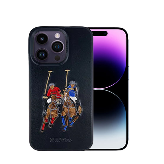 Santa Barbara Jockey Series Genuine Leather Black Case For iPhone 14 Pro