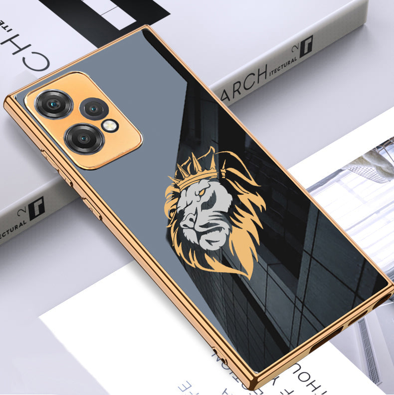 Luxury Premium Glass Lion Back Case With Golden Edges For Oneplus Nord CE2 Lite