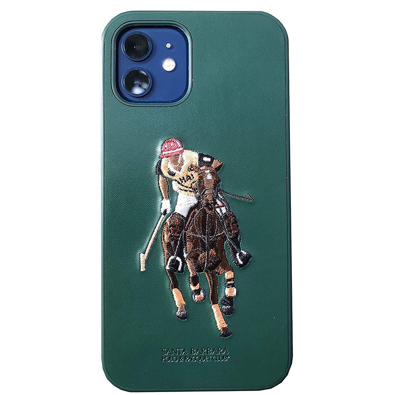 Santa Barbara Jockey Series Genuine Leather Green Case For iPhone 12 - Premium Cases
