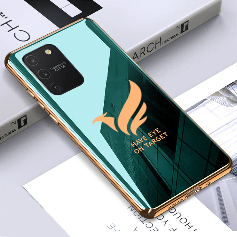 Logo Glossy Glass Back Case With Golden Edges For Samsung S10 Lite