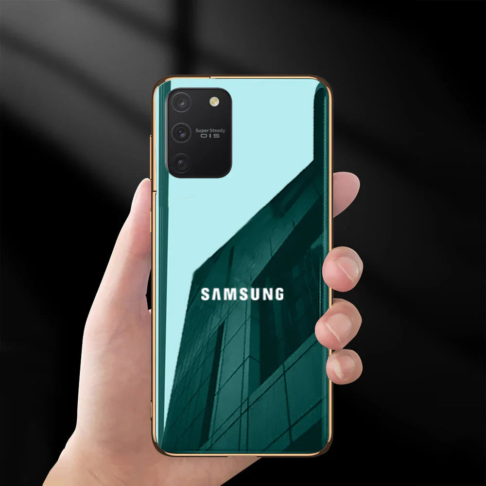 Premium Glossy Gold Edge Glass Back Case For Samsung Galaxy S10 Lite