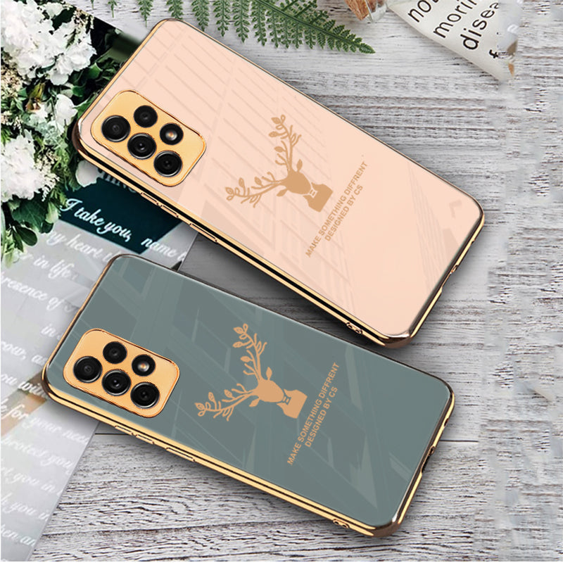 Luxury Golden Edges Deer Glass Back Case For Samsung Galaxy A72 - Premium Cases