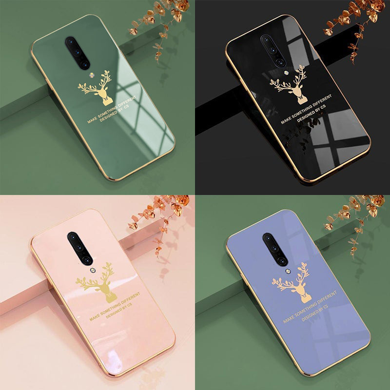 Deer Luxurious Gold Edge Glass Back Case For Oneplus 7 Pro