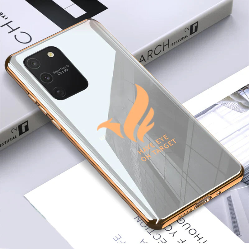 Logo Glossy Glass Back Case With Golden Edges For Samsung S10 Lite