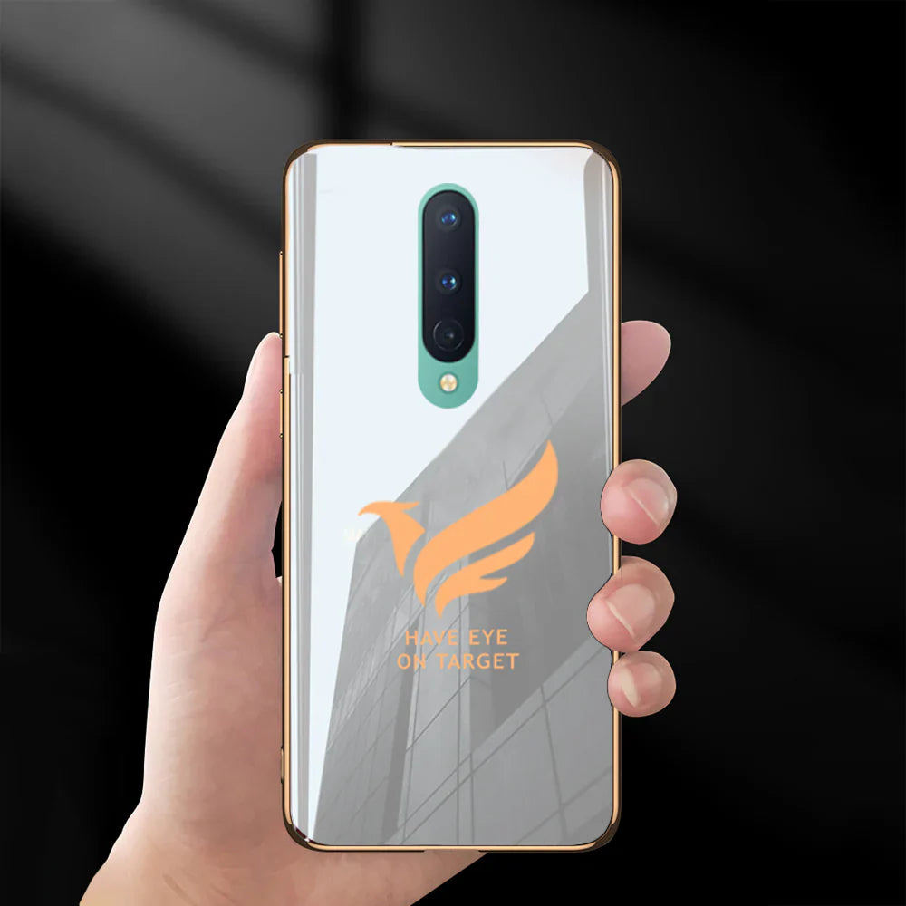 Luxury Glossy Gold Edge Glass Back Case For Oneplus 8