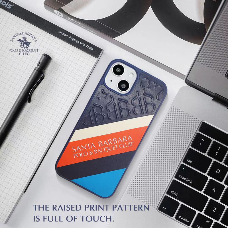 Santa Barbara Franco Series Genuine Blue Leather Embossing Case For iPhone 13 Pro Max