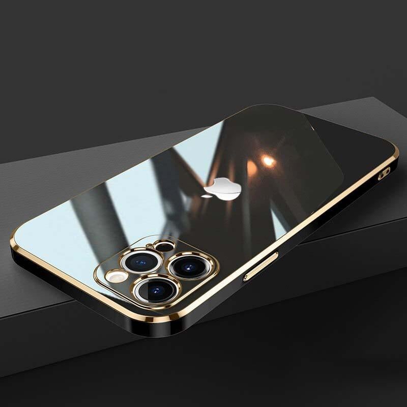 New Luxurious Glass Back Case With Golden Edges For iPhone 12 Pro - planetcartonline