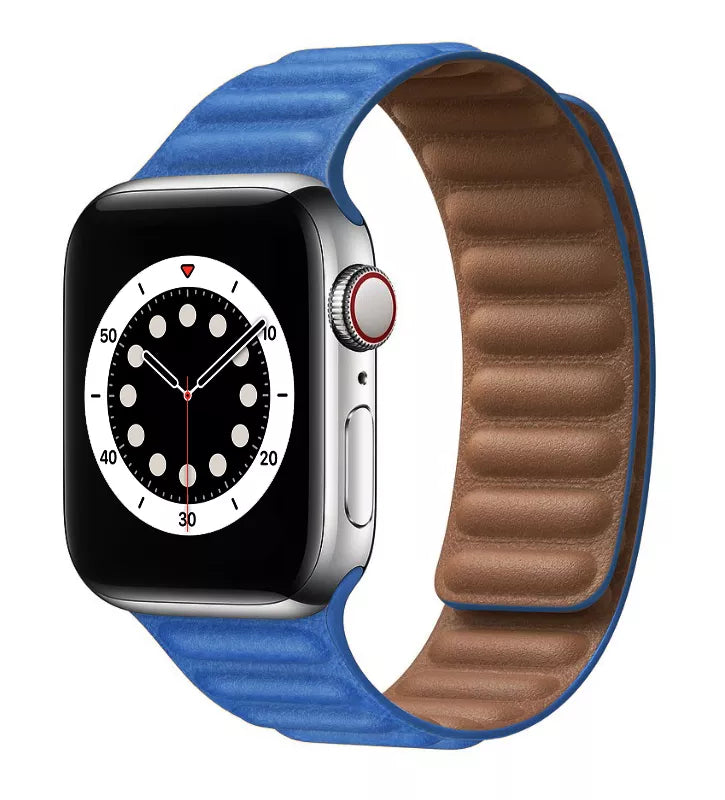 iWatch Milt Series Genuine Santa Barbara Microfiber Leather Magnet Strap - Brown/Blue