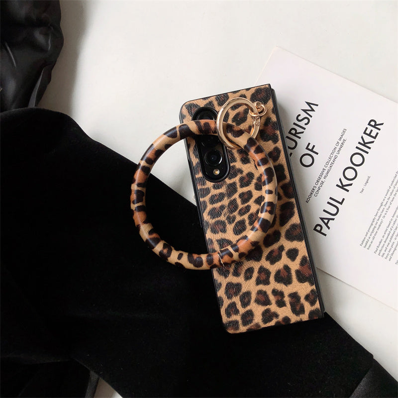 Luxury Leopard Printed Wrist Strap Bracele Case For Samsung Galaxy Z Fold 4