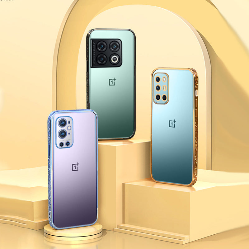 Premium Luxury 3D Flower Carved Plating Electroplated Side Frame Transparent Back Case Cover for OnePlus Series