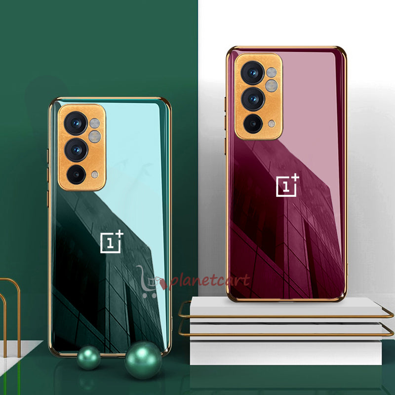 Luxury Glossy Gold Edge Glass Back Case For Oneplus 9RT