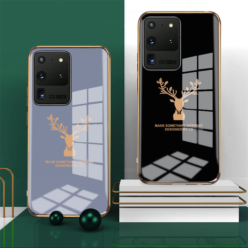Luxury Golden Edges Deer Glass Back Case For Samsung Galaxy S20 Ultra - Premium Cases