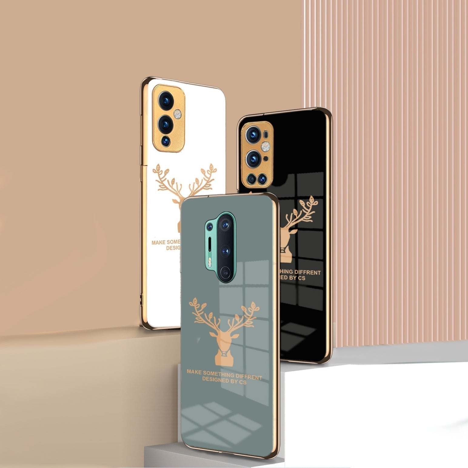 Luxury Golden Edges Deer Glass Back Case For Oneplus 7 Pro - Premium Cases