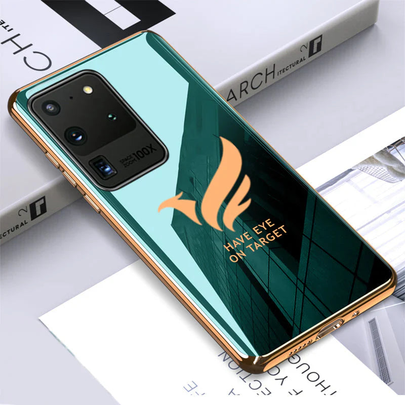 Luxury Golden Edges Bird Glass Back Case For Samsung Galaxy S21 Ultra