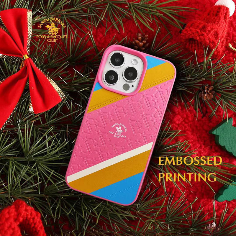 Santa Barbara Franco Series Genuine Pink Leather Embossing Case For iPhone 13