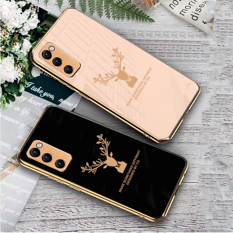 Luxury Golden Edges Deer Glass Back Case For Samsung Galaxy S20 FE - Premium Cases