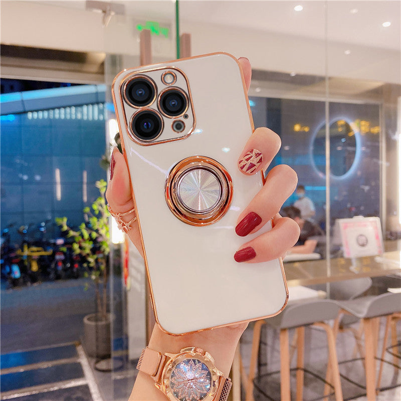 Luxurious Electroplating Ring Holder Soft Silicone Back Case  For iPhone 13 Pro
