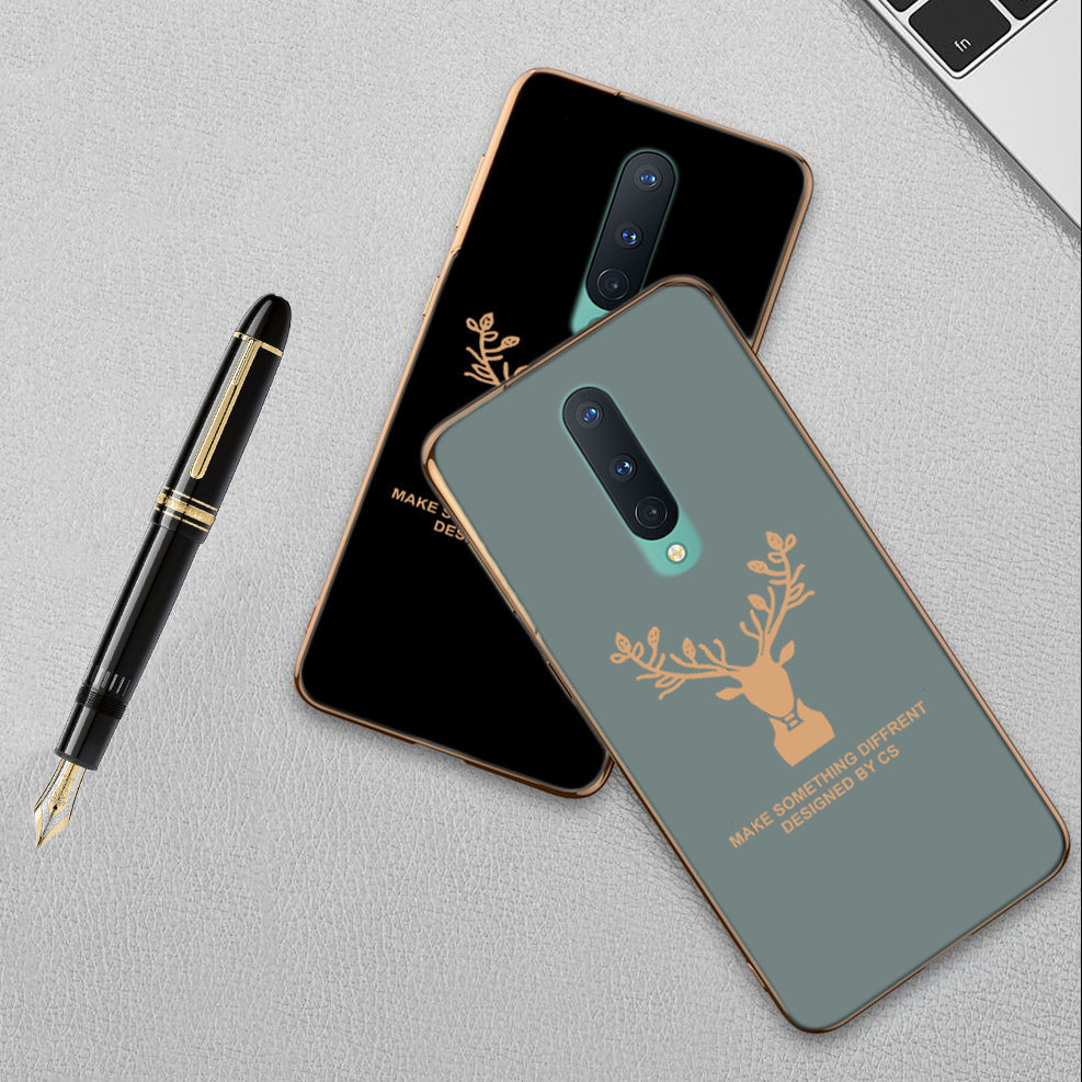 Luxury Golden Edges Deer Glass Back Case For Oneplus 8 - Premium Cases