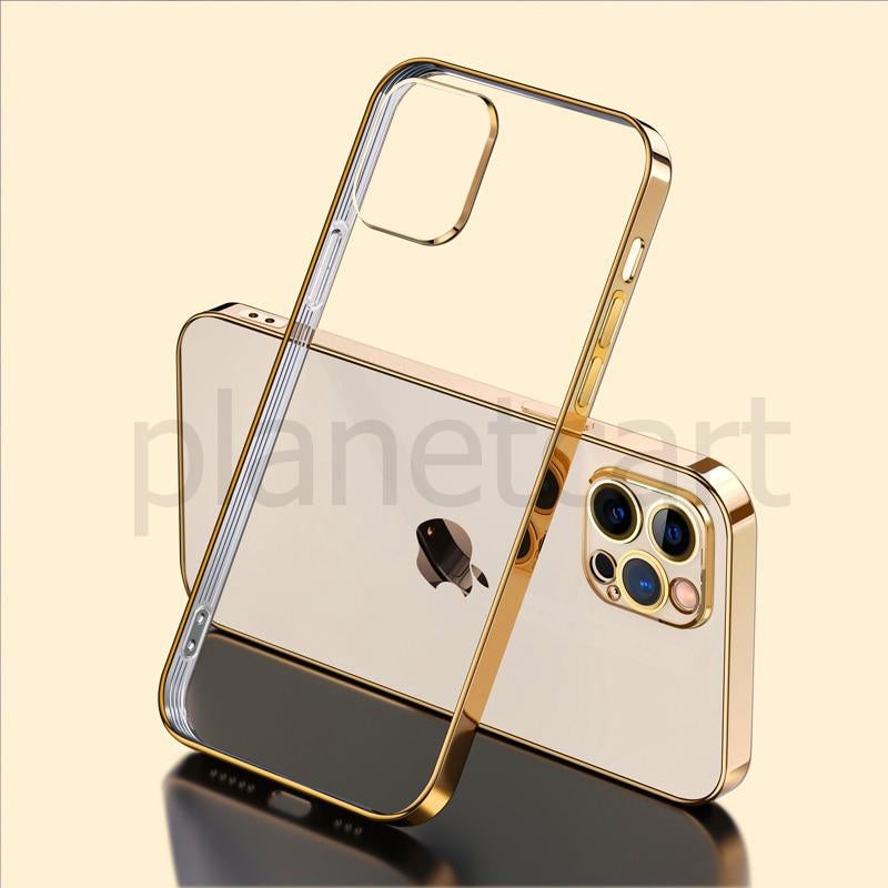 Premium Glossy Look Square Silicon Clear Gold Case For iPhone 11