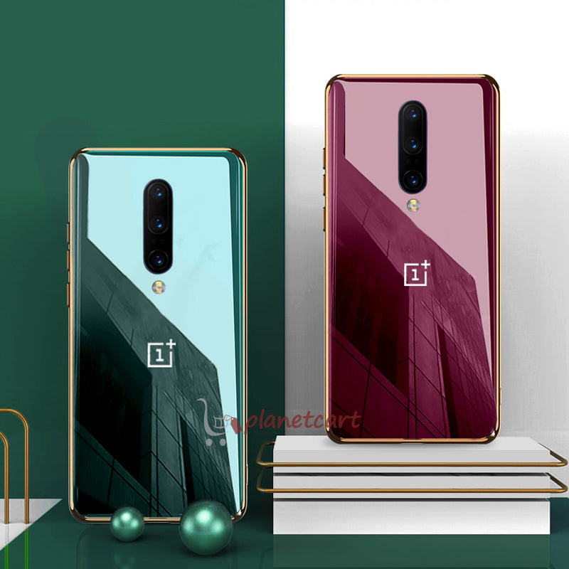 Luxury Glossy Gold Edge Glass Back Case For Oneplus 7 Pro