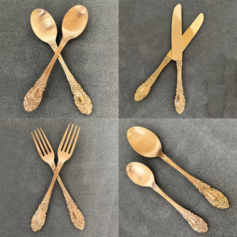 Royal Feel Carved Finished Brass Cutlery Set of 24 Piece