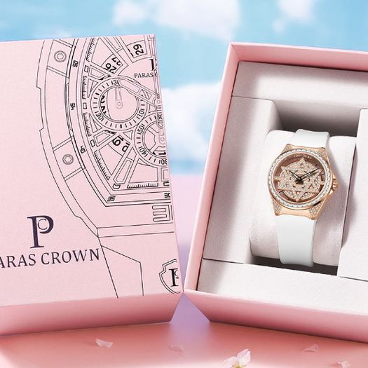 Gold Plated Diamond Pentacle Rotating dial Wristwatch For Female