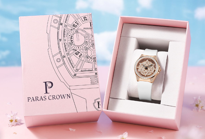Gold Plated Diamond Pentacle Rotating dial Wristwatch For Female