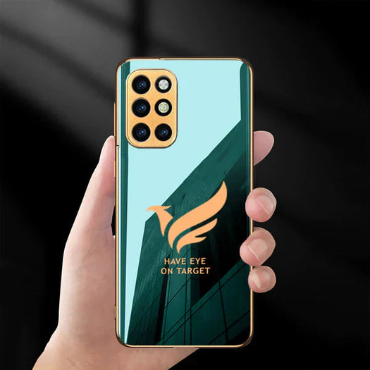 Luxury Bird Pattern Glass Back Case With Golden Edges For Oneplus 8T