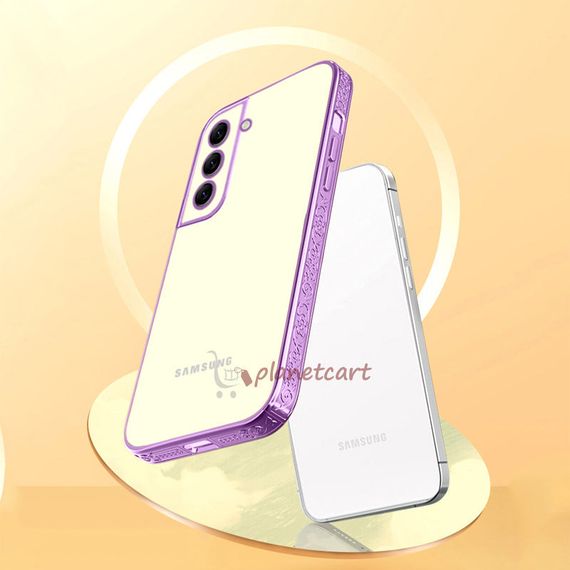 Premium Luxury 3D Flower Carved Plating Electroplated Side Frame Transparent Back Case Cover for Samsung Galaxy S21