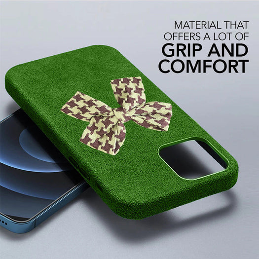 Premium Suede Leather with Bow Back Case for Apple iPhone 12