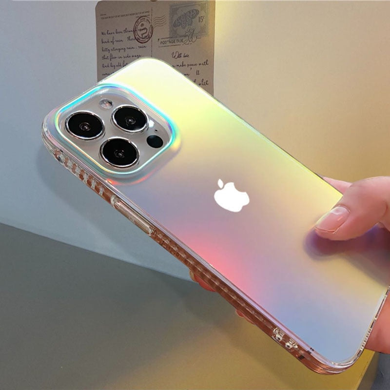 Premium Anti Shock Rainbow Laser Gradient Back Case For iPhone 14 Pro Max