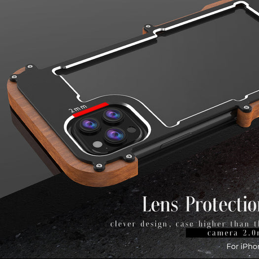 Ironwood Metal and Wooden Armor Bumper Case for iPhone 13