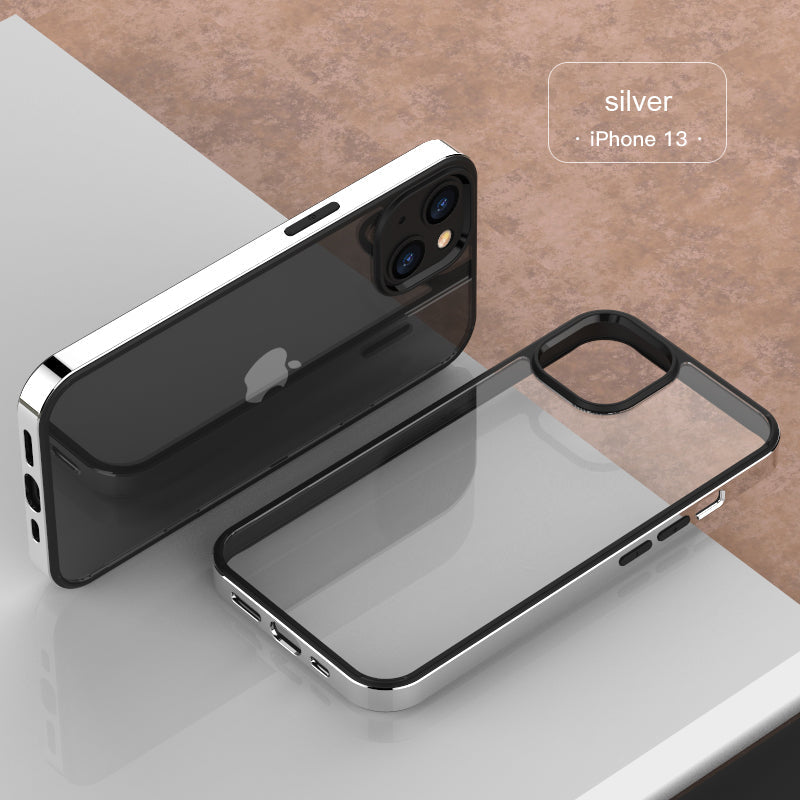 Luxury Transparent Electroplated Square Clear Back Bumper Case For iPhone 13 Pro Max