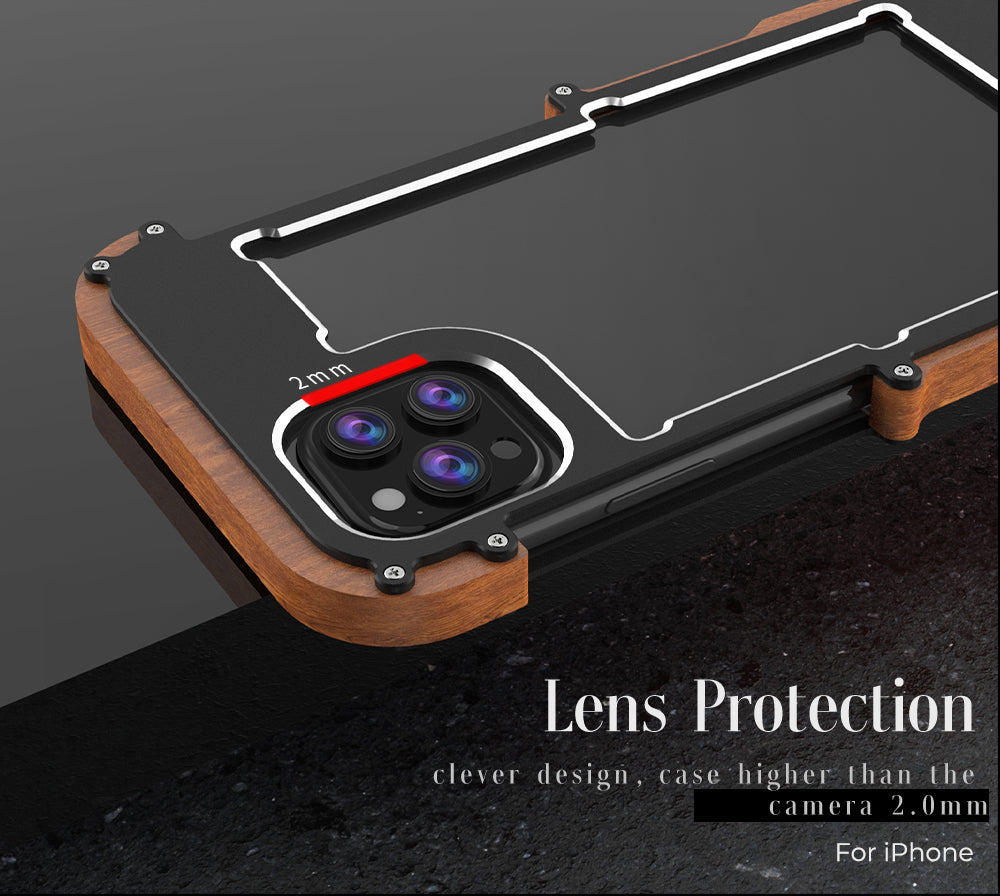 Ironwood Metal and Wooden Armor Bumper Case for iPhone 14 Pro Max