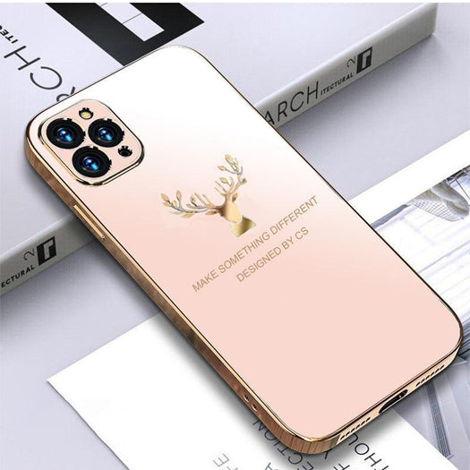 Deer Luxurious Gold Edge Glass Back Case For iPhone 12 Pro Max - planetcartonline