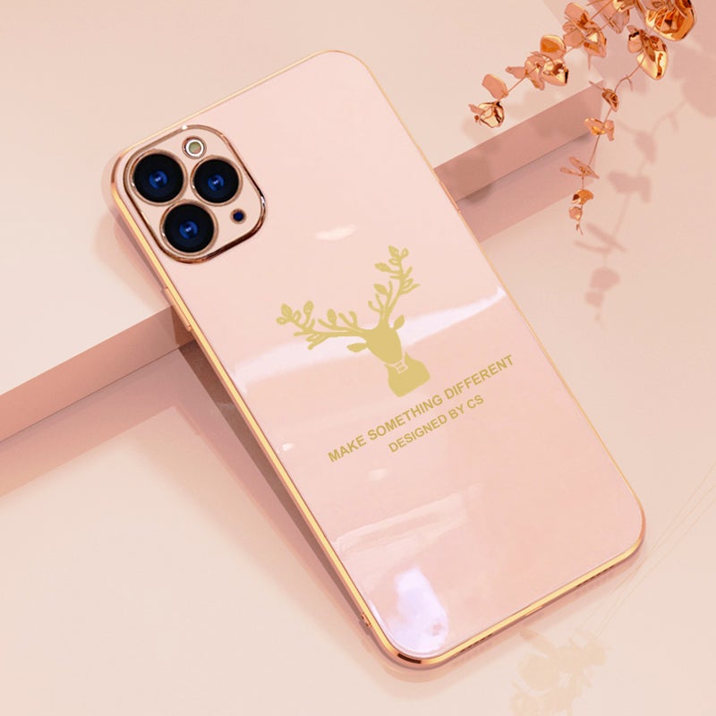 Luxurious Deer Glass Back Case With Golden Edges For iPhone 12 Pro Max - planetcartonline