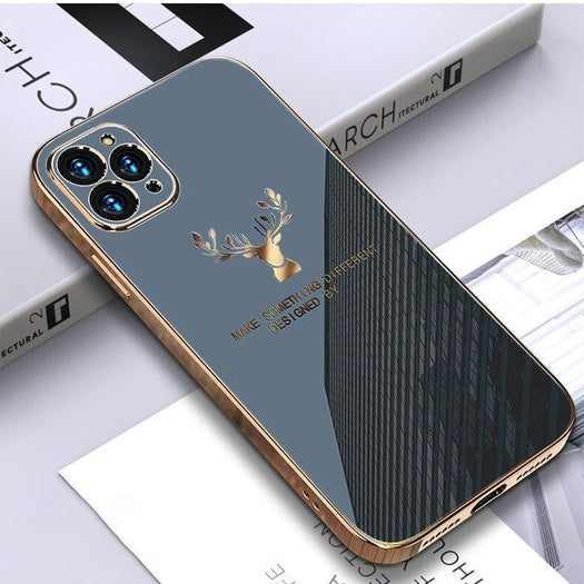 Deer Luxurious Gold Edge Glass Back Case For iPhone 12 Pro - planetcartonline