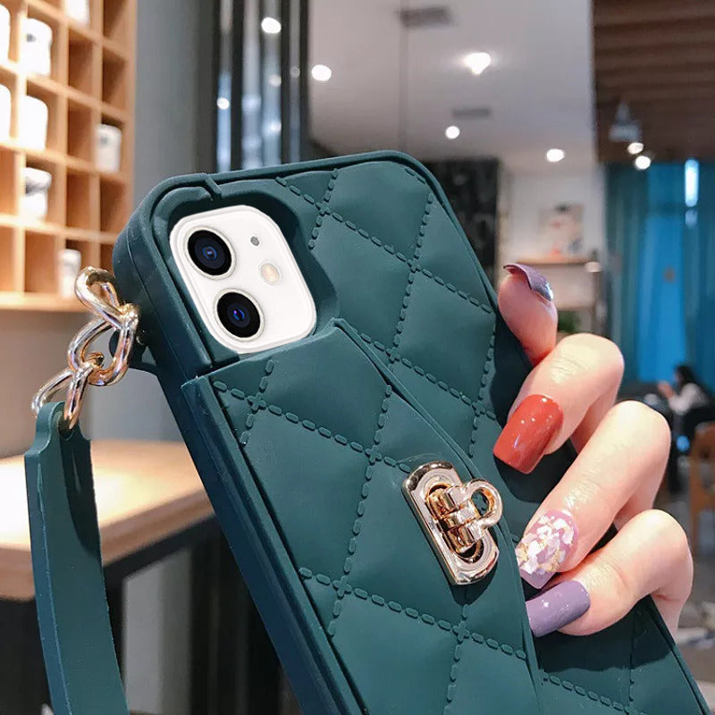 Premium Silicone Crossbody Girlish Handbag Wallet Case for Apple iPhone 12