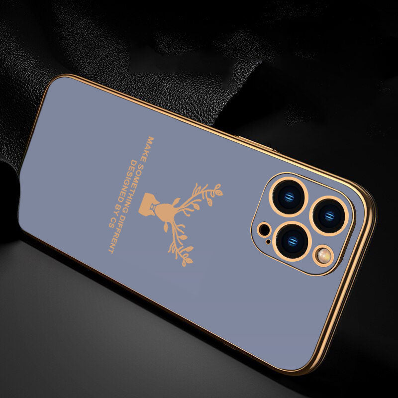 Luxury Golden Edges Deer Glass Back Case For iPhone Series - Premium Cases