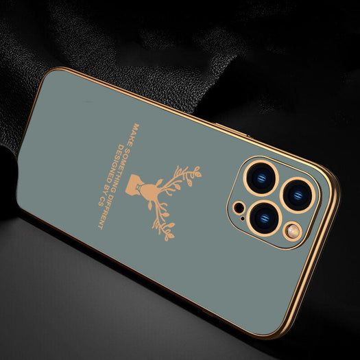 Luxury Golden Edges Deer Glass Back Case For iPhone 13 Pro - Premium Cases