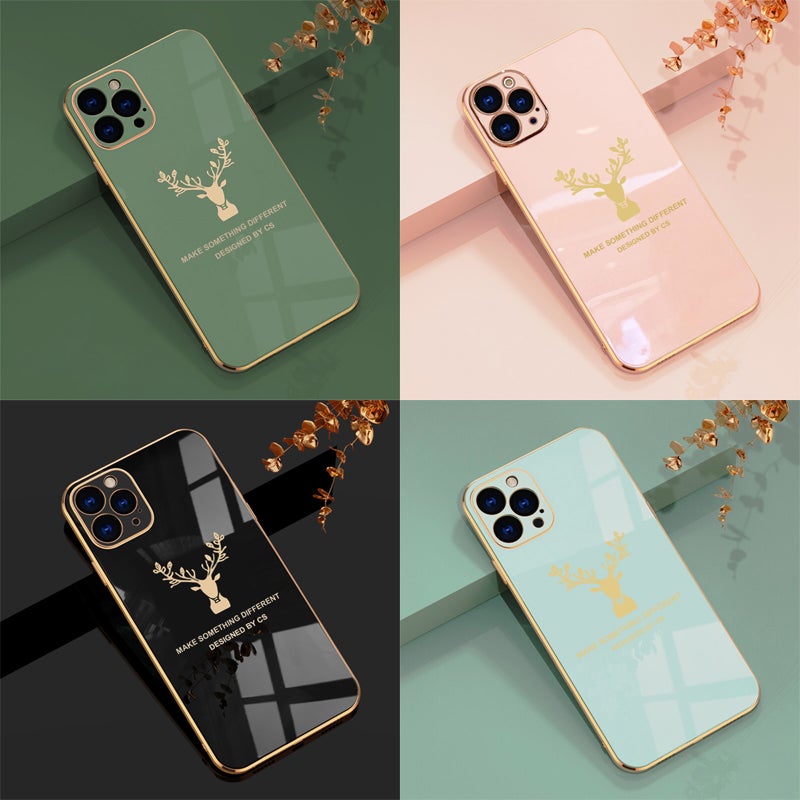 Luxurious Deer Glass Back Case With Golden Edges For iPhone 12 Pro Max - planetcartonline